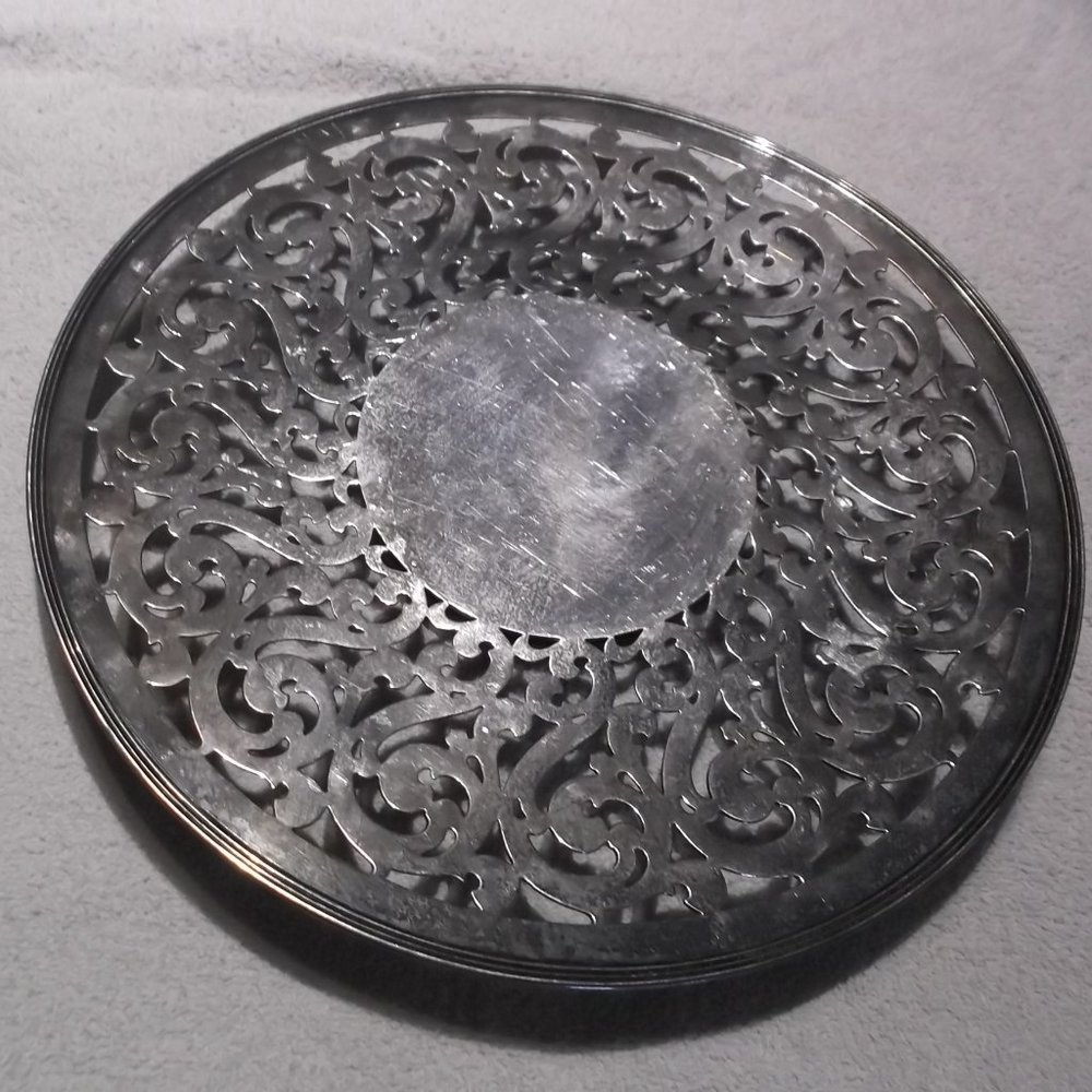Silver Floral Plate Vintage